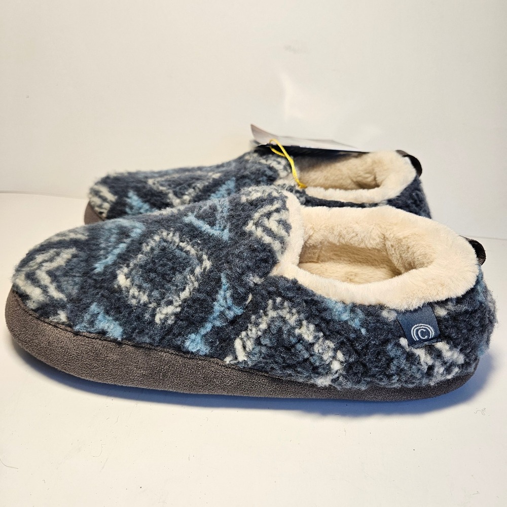 Cobian Sonora Womens Blue Geometric Sherpa Faux Fur Lined Slippers Size 7 NWT